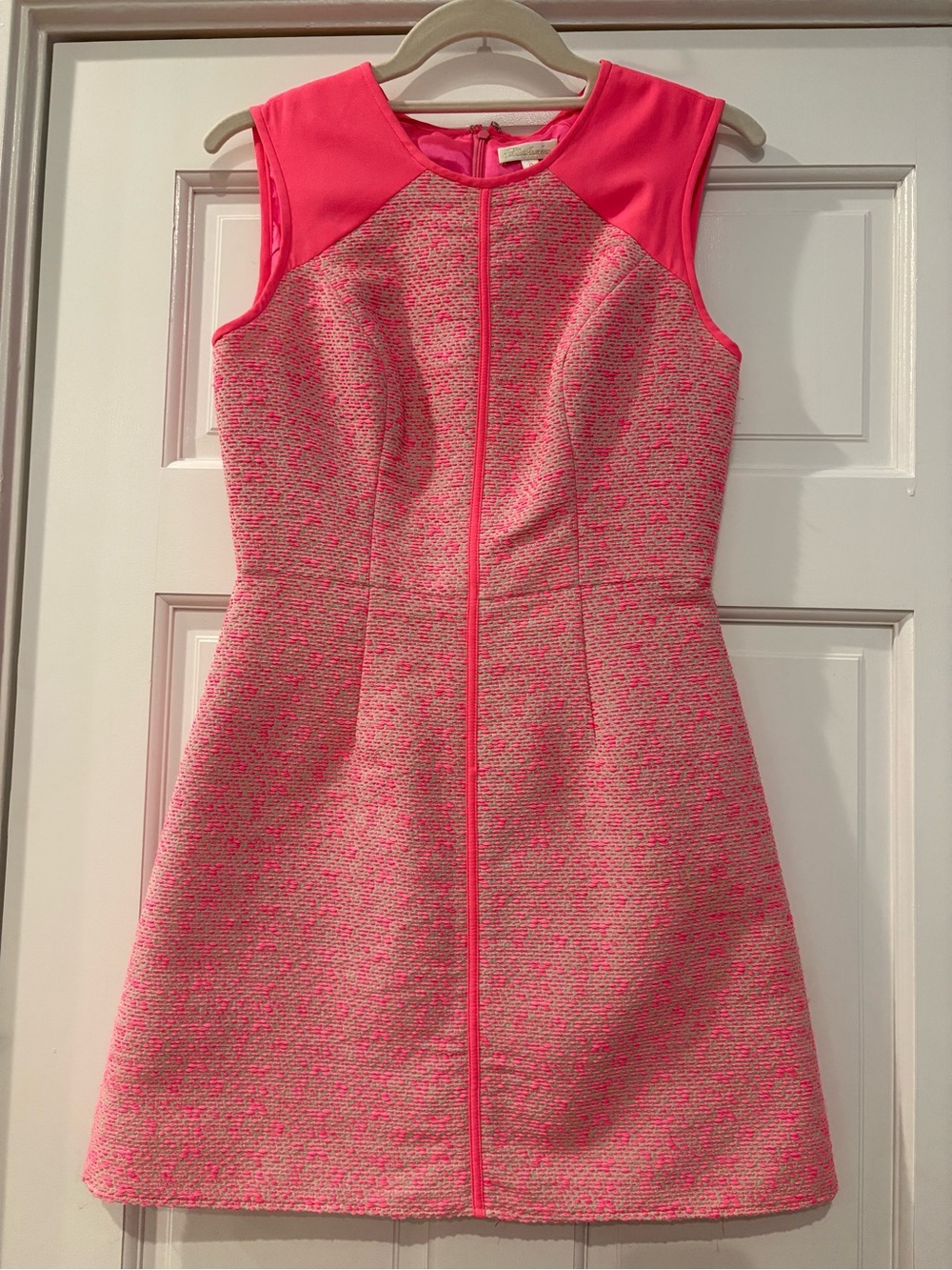 Shoshanna Neon Pink Tweed Sleeveless A-Line Dress